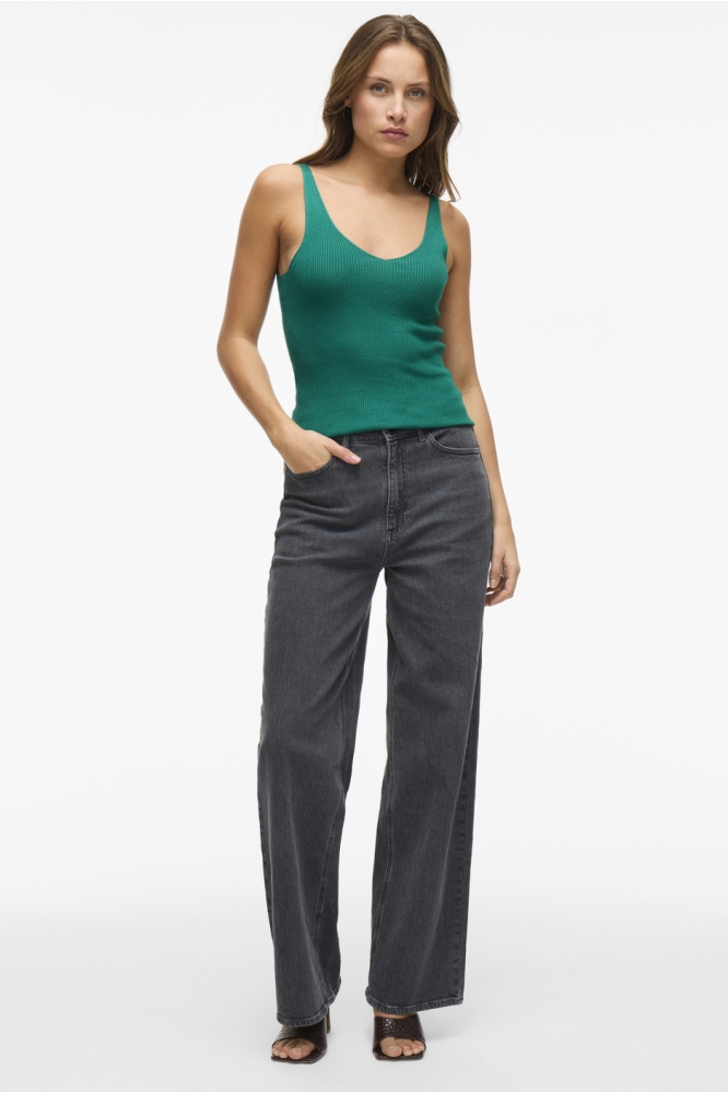 VIWENNIE V-NECK RIB KNIT S/L TOP - 14104135 Cadmium Green